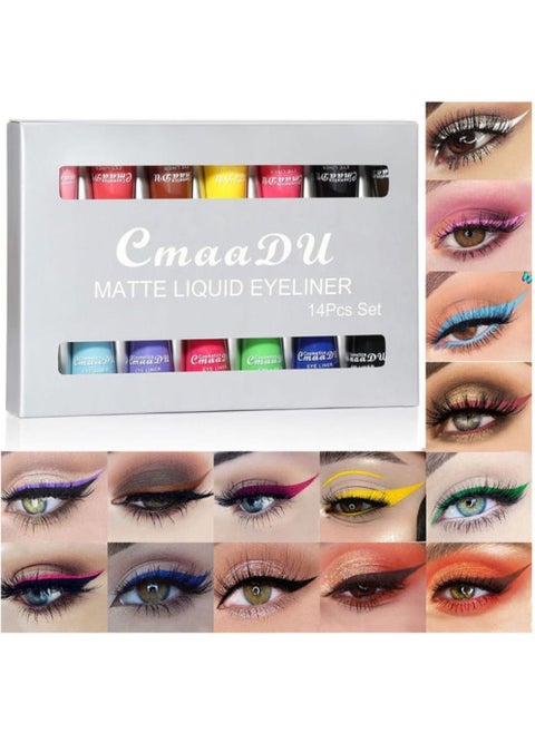 14 Color Matte Liquid Eyeliner Set Colorful for Women Waterproof Long Lasting Rainbow Pencil Quick Dry Eyes Makeup Kit
