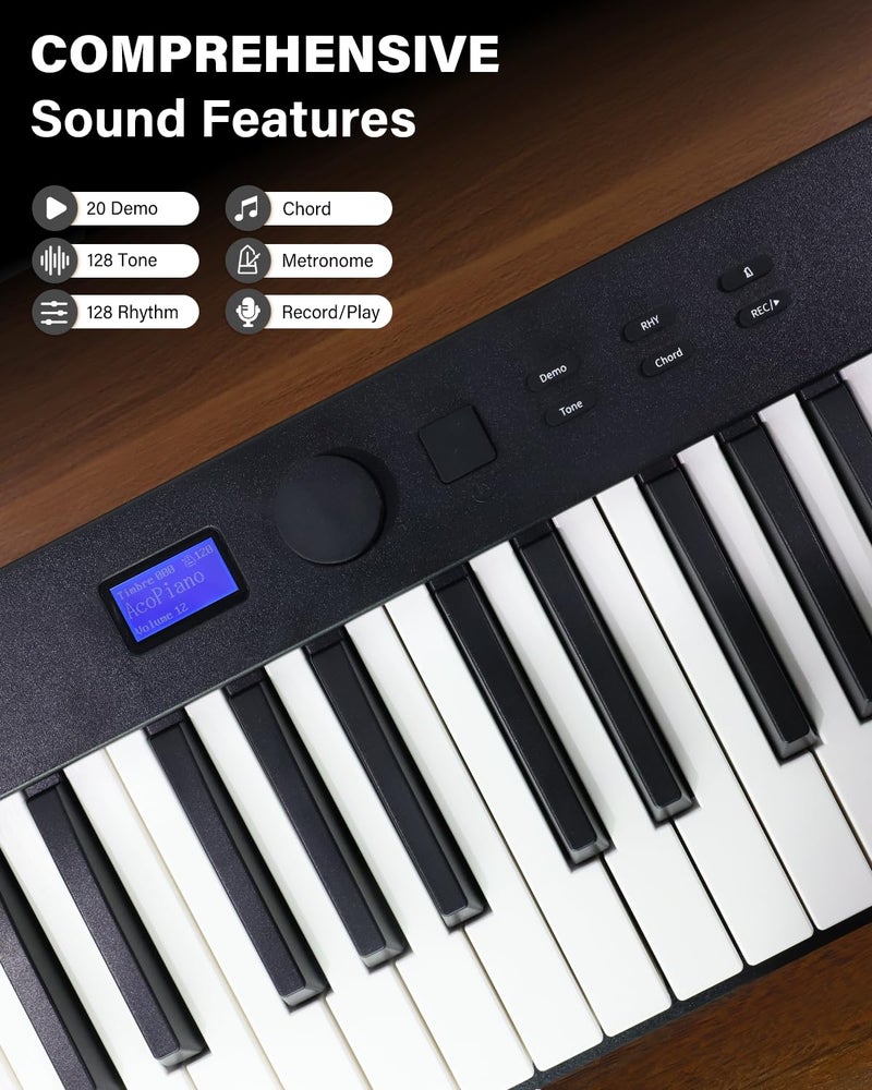 AiJoy بيانو آي جوي 88 مفتاح قابل للطي مع لوحة مفاتيح شبه وزن، USB-MIDI، دواسة استدامة وحامل، بيانو كهربائي للمبتدئين، أسود - Image 2