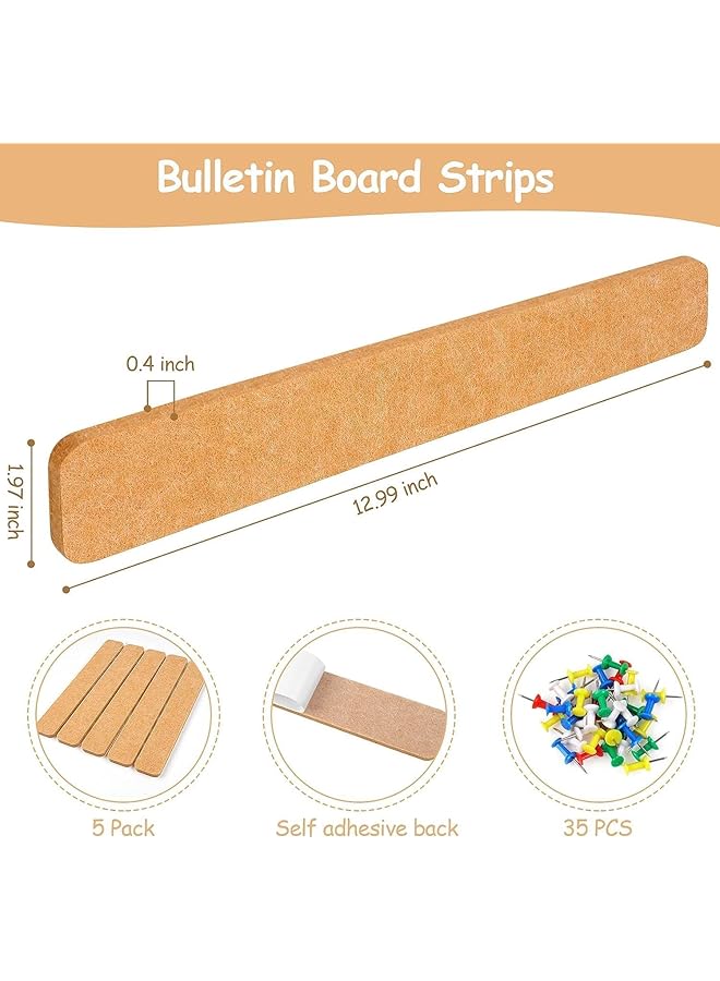 erorex Board Bar Strips Brown Self Adhesive Felt Pin Board Bar Strips Notice Board Cork Board With 35 Push Pins Bulletin Board For Paste Notes Photos Schedules Office Decor - Image 2