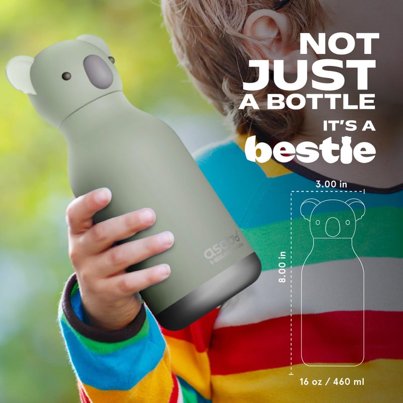 asobu Bestie Bottle Insulated Stainless Steel Water Bottle with Detachable Soft Animal Head Fun Drinking For Kids and Teens with Flexible Reusable Straw 16 Ounce (Koala) - Image 5