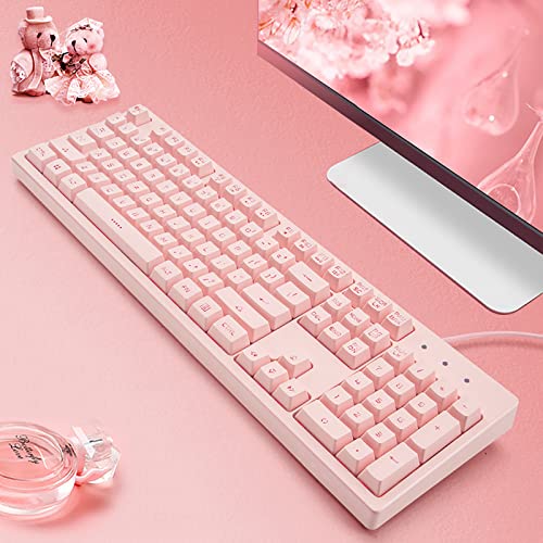 Basaltech Pink Keyboard with 7-Color LED Backlit, 104 Keys Quiet Silent Light Up Keyboards, 19-Key Anti-Ghosting Cheap Gaming Keyboard Mechanical Feeling Waterproof Wired USB for Computer, Mac, Laptop - Image 4