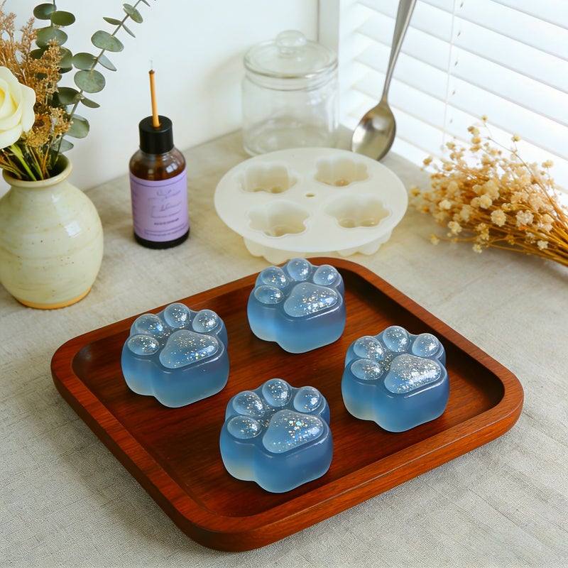 Cat Paw Set Mold 4 Cavity Silicone Resin Liquid Mold Reusable For Wax Clay Plaster Candle Making Produces 4 Models At Once - Image 5