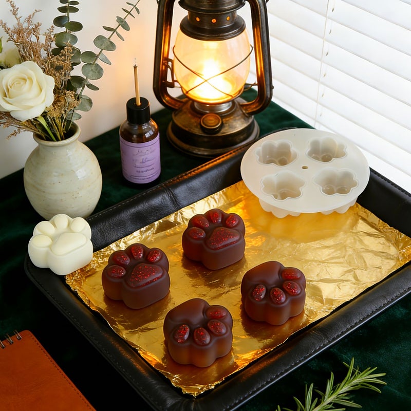 Cat Paw Set Mold 4 Cavity Silicone Resin Liquid Mold Reusable For Wax Clay Plaster Candle Making Produces 4 Models At Once - Image 3