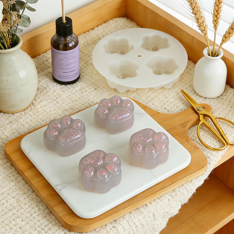 Cat Paw Set Mold 4 Cavity Silicone Resin Liquid Mold Reusable For Wax Clay Plaster Candle Making Produces 4 Models At Once - Image 4