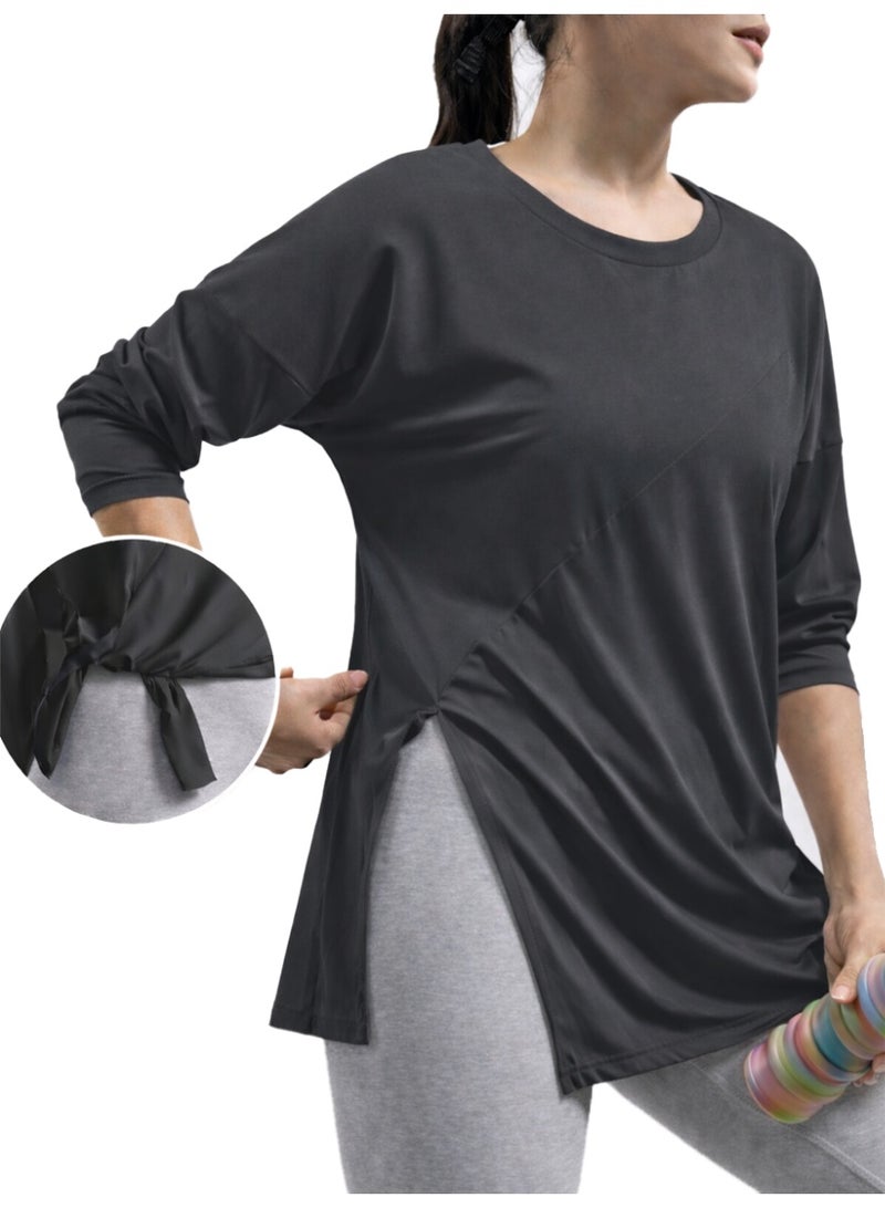 Nileton Sports Top - long sleeves side slit T-shirts - Long  Tee For Workout and Sportswear - Crew Neck Casual outdoor T-shirt for women - Image 4