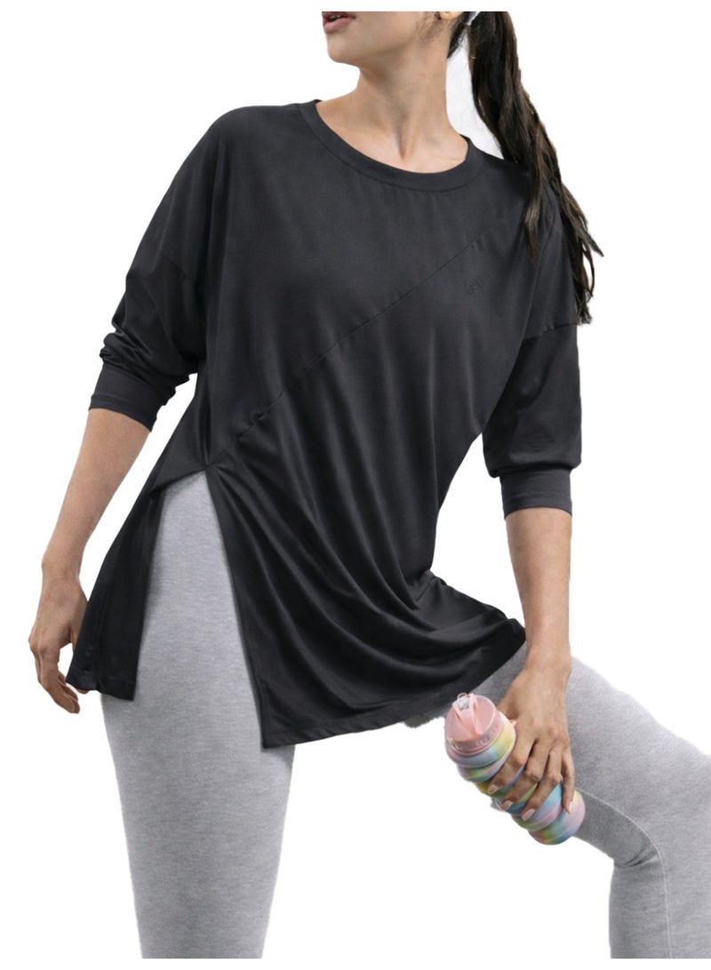 Nileton Sports Top - long sleeves side slit T-shirts - Long  Tee For Workout and Sportswear - Crew Neck Casual outdoor T-shirt for women - Image 1
