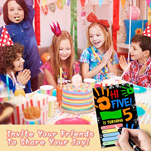 DETIHO 4" x 6" Hi Five Birthday Party Invitation Cards With Envelopes - Five Years Old Party - 5th Birthday Invitation - 20 Sets - E46 - Image 3