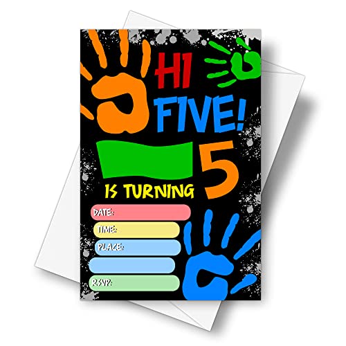 DETIHO 4" x 6" Hi Five Birthday Party Invitation Cards With Envelopes - Five Years Old Party - 5th Birthday Invitation - 20 Sets - E46 - Image 1