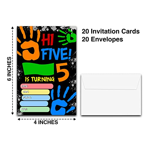 DETIHO 4" x 6" Hi Five Birthday Party Invitation Cards With Envelopes - Five Years Old Party - 5th Birthday Invitation - 20 Sets - E46 - Image 2