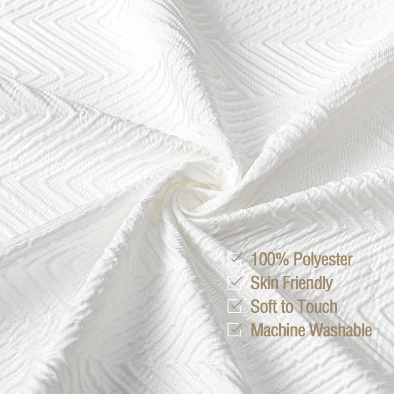 Gibelle White Shower Curtain, 3D Embossed Textured Herringbone Fabric Modern Farmhouse Bathroom Decor Soft Cloth Curtain Set with Hooks, 72x72 - Image 3