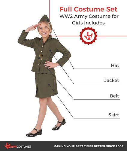 fun shack Girls Army Costume WW2 Costume Kids Girls Military Costumes Halloween Costumes for Kids XLarge - Image 5