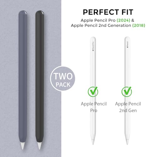 AhaStyle Silicone Case for Apple Pencil 2nd Generation & Apple Pencil Pro (2024) Sleeve Skin Ultra Thin Apple Pencil Protective Cover Compatible with Magnetic Charging and Double Tap (Black, Blue) - Image 2