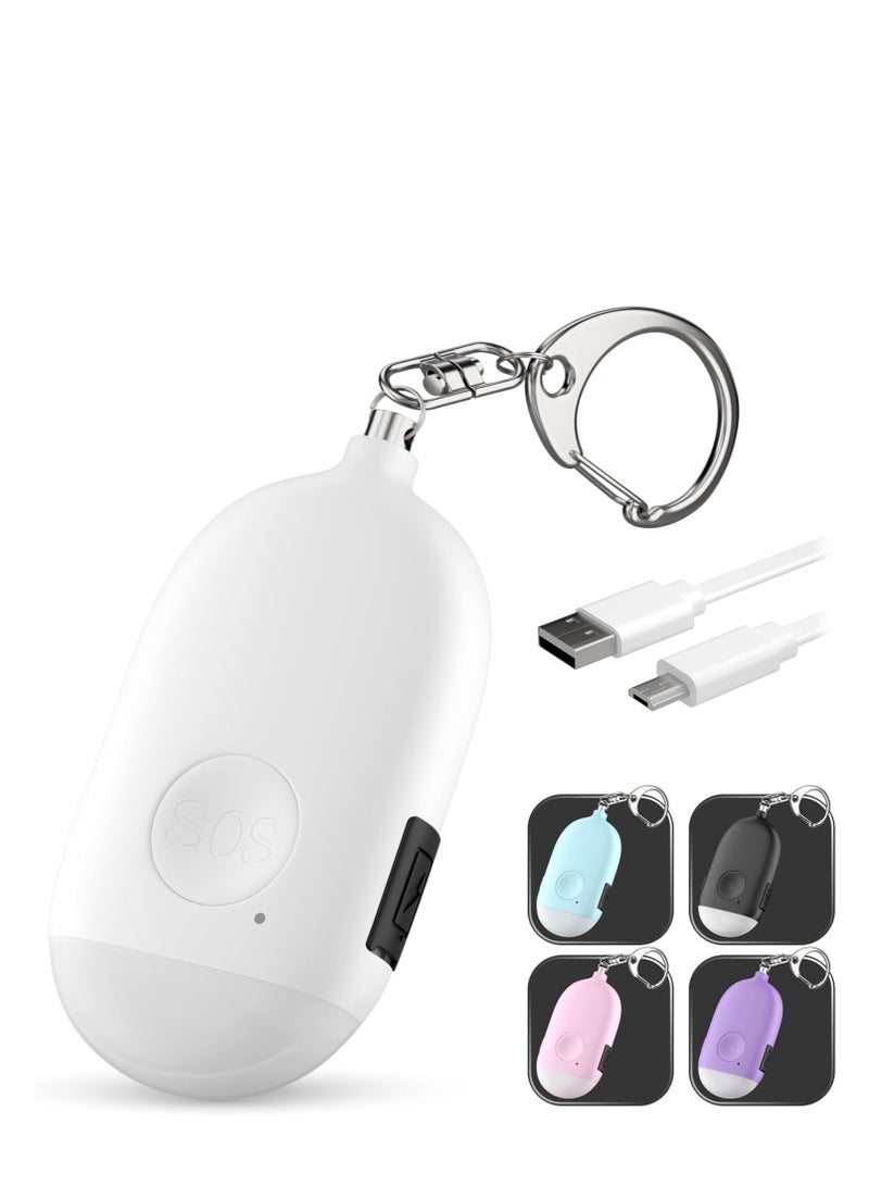 Bukela Personal Alarm Keychain for Women Self Defense - USB Rechargeable 130 dB Loud Safety Siren Whistle with LED Light – Panic Button or Pull Pin Alert Device Key Chain (White) - Image 1