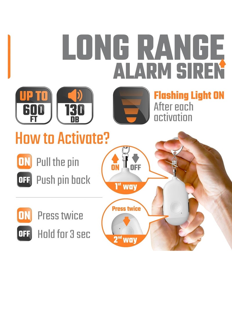 Bukela Personal Alarm Keychain for Women Self Defense - USB Rechargeable 130 dB Loud Safety Siren Whistle with LED Light – Panic Button or Pull Pin Alert Device Key Chain (White) - Image 2