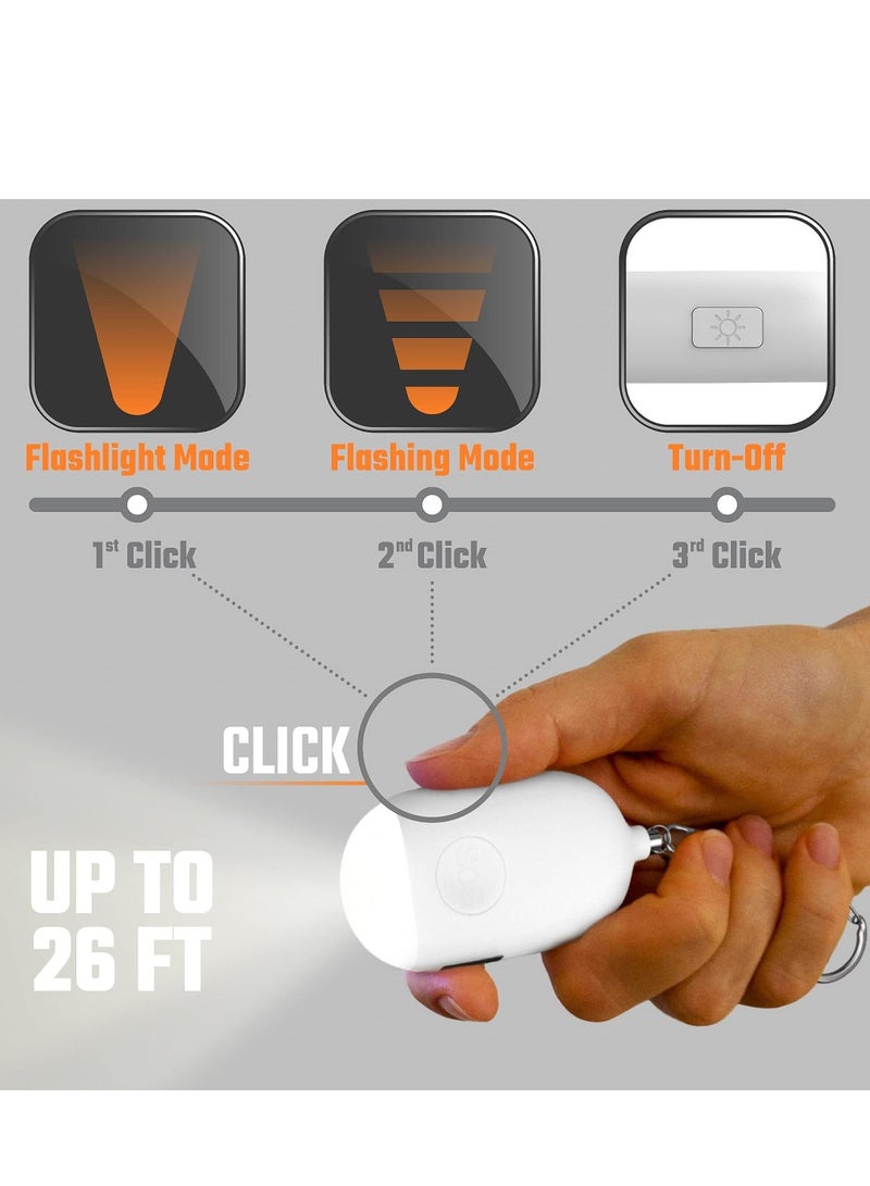 Bukela Personal Alarm Keychain for Women Self Defense - USB Rechargeable 130 dB Loud Safety Siren Whistle with LED Light – Panic Button or Pull Pin Alert Device Key Chain (White) - Image 4