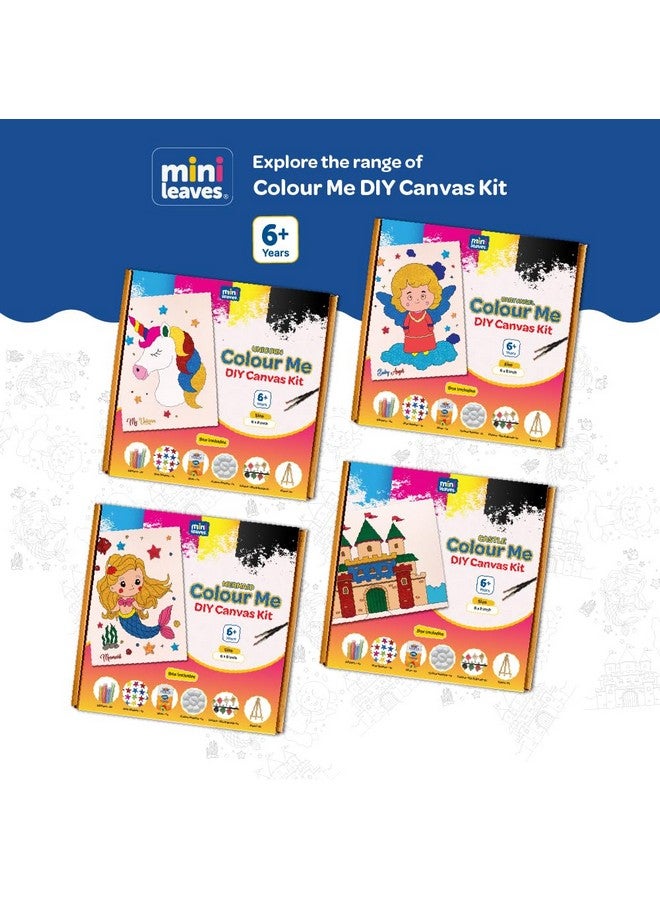 Mini Leaves Mini Leaves Colour Me Castle DIY Canvas Art Kit 8 x 6 Inch with Wooden Easel, Premium Paint kit for Kids 6+ Years, Brush, Glitters | Beginner DIY Canvas Kit for Kids Ages 6-8- Single Piece  - Image 4