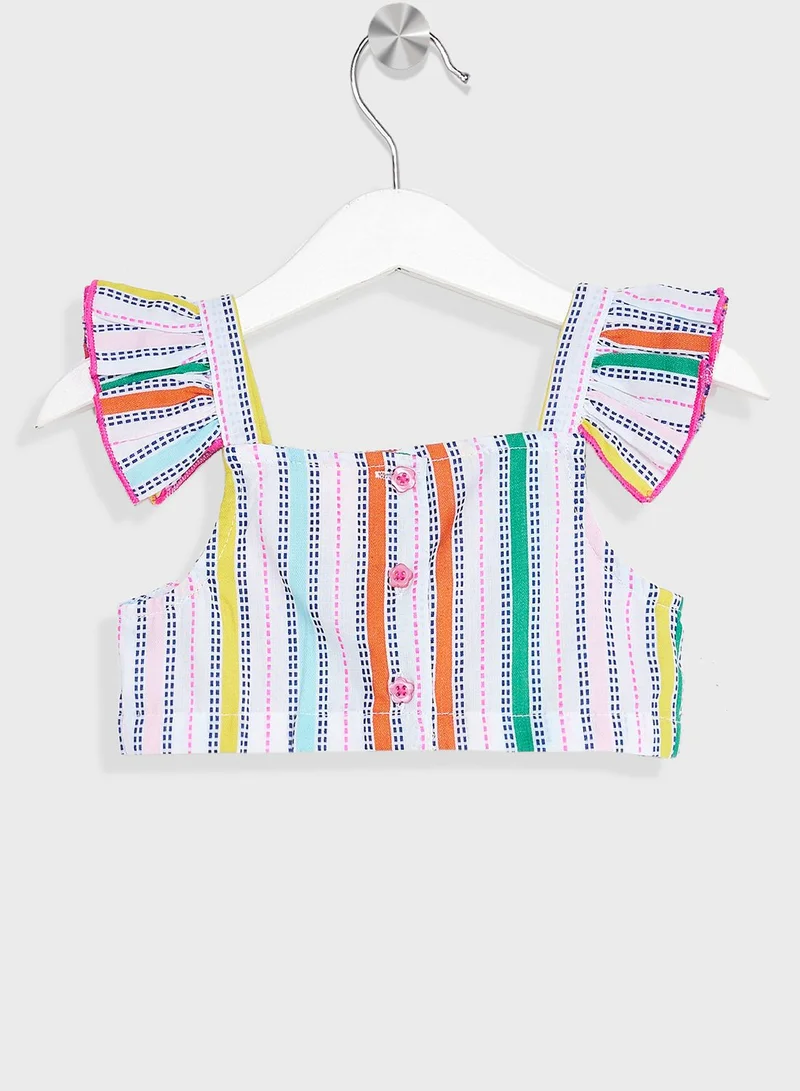 Nautinati Nauti Nati Girls Striped Pure Cotton Top With Skirt