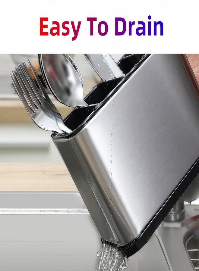 LIBODOUR Silverware Organizer Kitchen Utensil Holder For Counter Stainless Steel Caddy 4 Compartments Organizer Capacity Flatware Spoon Fork Tool Cutlery Holder - Image 5