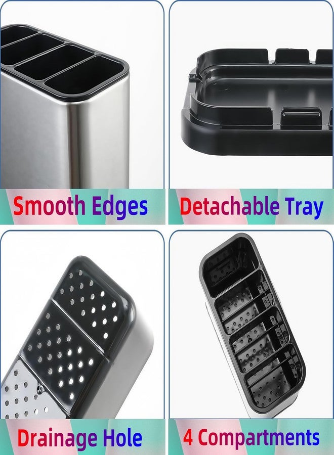 LIBODOUR Silverware Organizer Kitchen Utensil Holder For Counter Stainless Steel Caddy 4 Compartments Organizer Capacity Flatware Spoon Fork Tool Cutlery Holder - Image 4