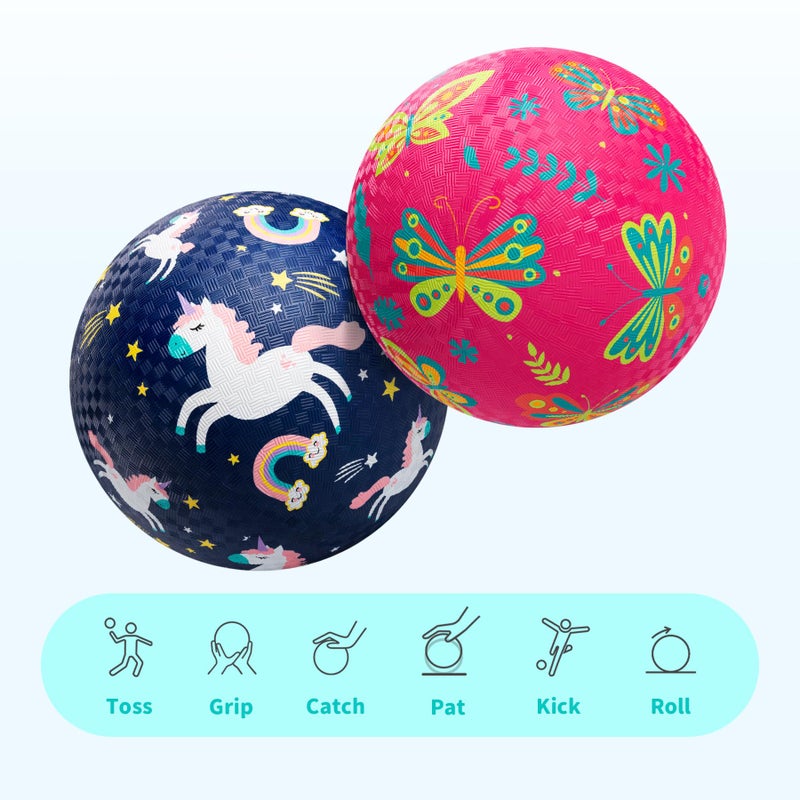 ZOOJOY Pack of 2 Cartoon Playground Balls, Balls for Toddler 3-12, 8.5" Rubber Ball Bouncy Kickball, Indoor & Outdoor Game Toys for Boys Girls with Pump - Image 4