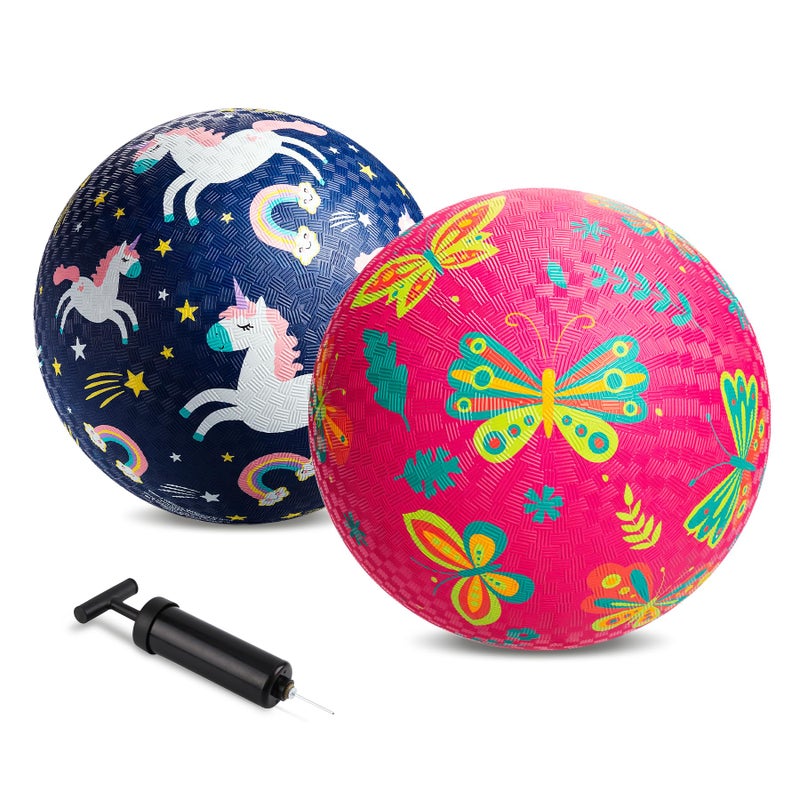 ZOOJOY Pack of 2 Cartoon Playground Balls, Balls for Toddler 3-12, 8.5" Rubber Ball Bouncy Kickball, Indoor & Outdoor Game Toys for Boys Girls with Pump - Image 1