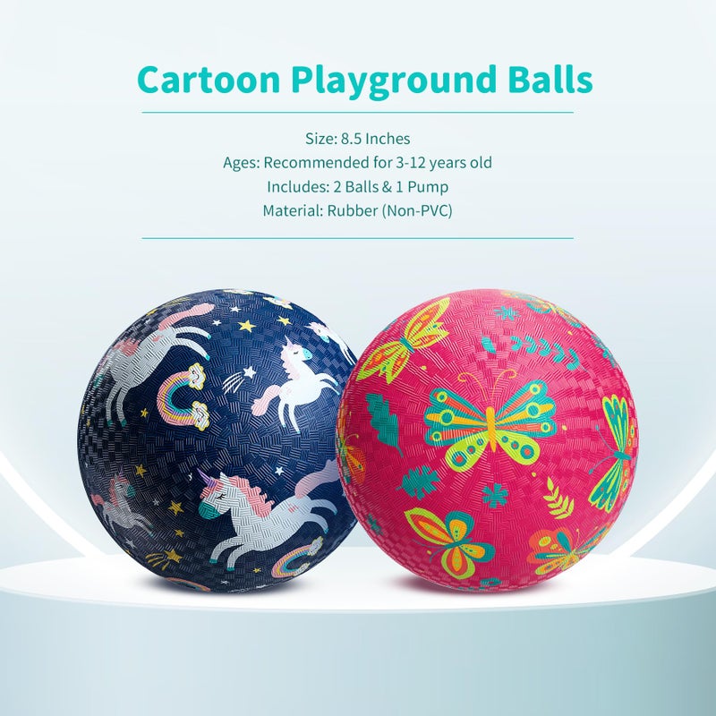 ZOOJOY Pack of 2 Cartoon Playground Balls, Balls for Toddler 3-12, 8.5" Rubber Ball Bouncy Kickball, Indoor & Outdoor Game Toys for Boys Girls with Pump - Image 2