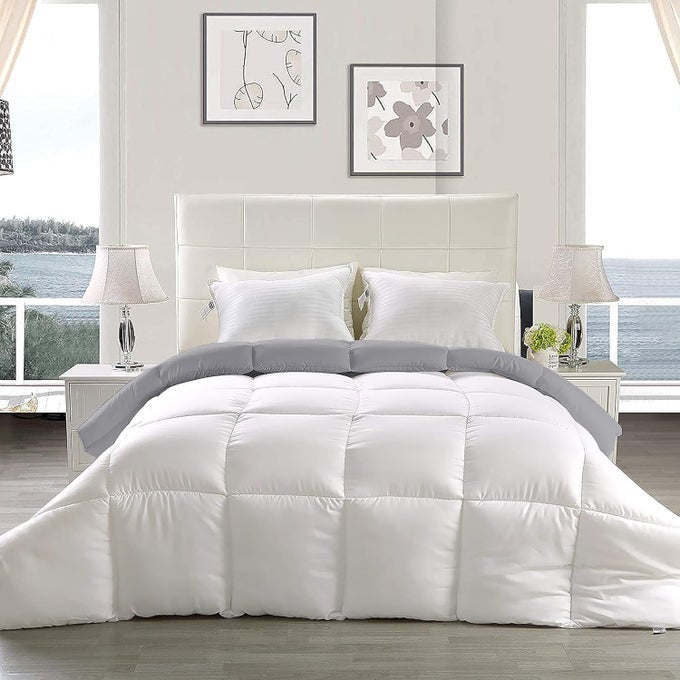 YRM BEDDINGS HOTEL QUALITY MICROFIBER 200 GSM ALL SEASON COMFORTER 92 X 106 INCHES233CM X 269CM KING SIZESILVERWHITE
