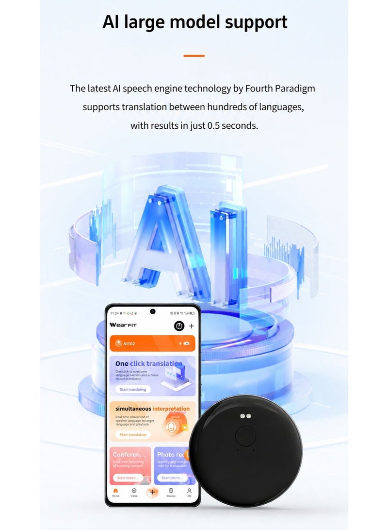 AI102 Portable AI Voice Translator 136 Languages, Bluetooth 5.4 Real-Time Translation Device with Simultaneous Interpretation & Recording, 6 Days Battery Life, Fast Charging - Image 5