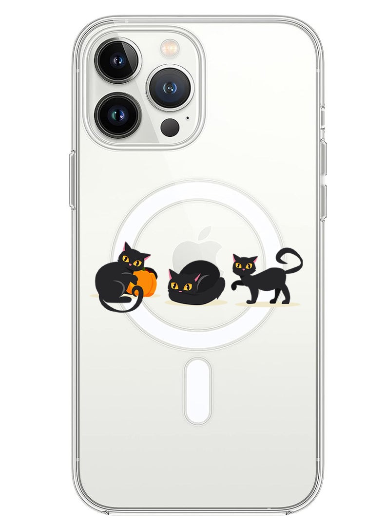 Theodor Magnetic Case for iPhone 13 Pro Max 6.7-inch Compatible with MagSafe Wireless Charging, Shockproof Phone Bumper Cover Cat pumpkin Halloween-01 - Image 1