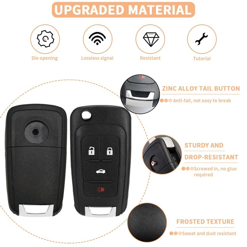 JJCHQ 4 Button Key Fob Keyless Entry Remote Shell Case Replacement for Chevy Cruze Equinox Camaro Impala Malibu Sonic Buick Regal Verano Encore Lacrosse GMC Terrain 2010 2011 2012 2013 2014 2015 2016-2021 - Image 3