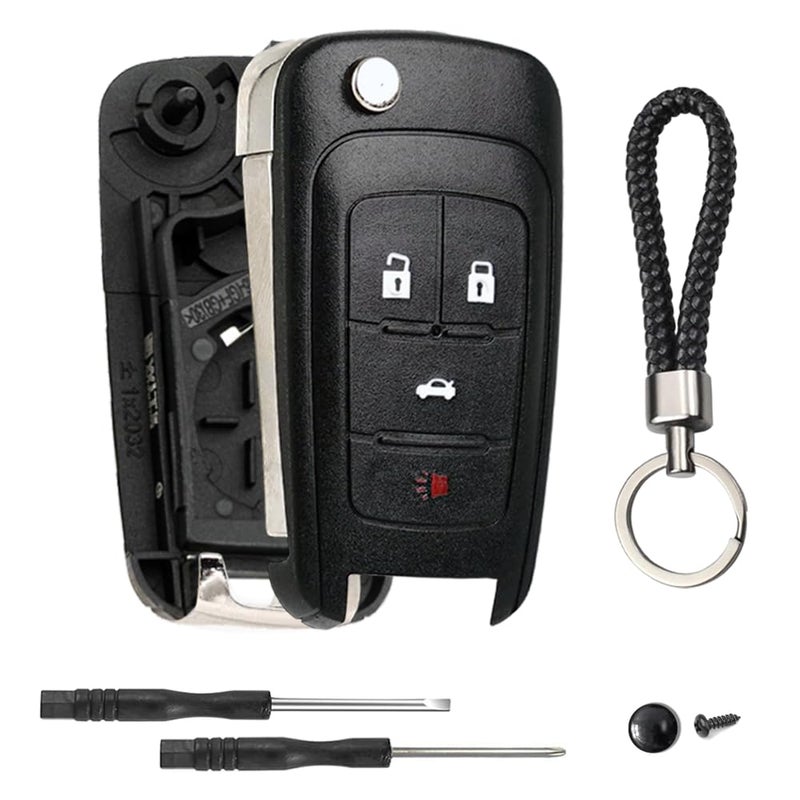 JJCHQ 4 Button Key Fob Keyless Entry Remote Shell Case Replacement for Chevy Cruze Equinox Camaro Impala Malibu Sonic Buick Regal Verano Encore Lacrosse GMC Terrain 2010 2011 2012 2013 2014 2015 2016-2021 - Image 1