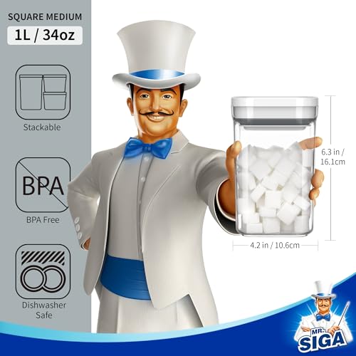 Mr Siga مجموعة حاويات تخزين الطعام MR.SIGA 4 عبوات محكمة الإغلاق، خالية من BPA لتنظيم المطبخ مع أغطية مانعة للتسرب بيد واحدة، 1 لتر / 33.8 أونصة، متوسطة، بيضاء - Image 3