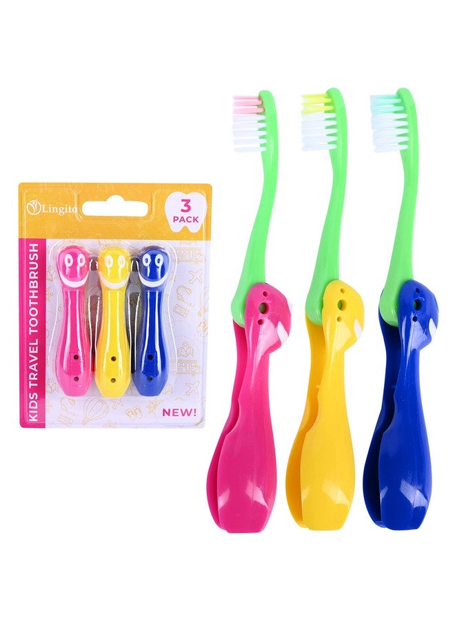 Lingito Kids Travel Toothbrush, Soft Toddler Toothbrush, Child Travel Toothbrush Gentle Bristles For Home, School, Camp, Sleepovers, Kids Folding Toothbrush Handles For Tiny Hands Boys and Girls (3 Pack) - Image 1