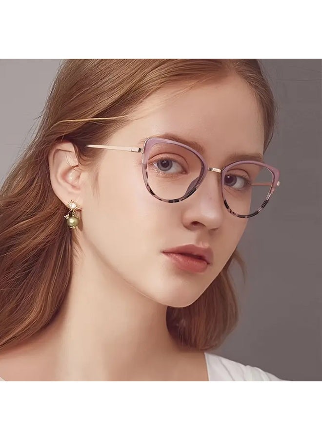 SCENT HOUSE Fashion Oval Cat Eye Glasses, - PC Frame, Trendy Full Rim Spectacles for Face, Versatile Look for All Occasions (Includes eyeglass case)
,blue lighe blocking glasses,eyeglasses - Image 1