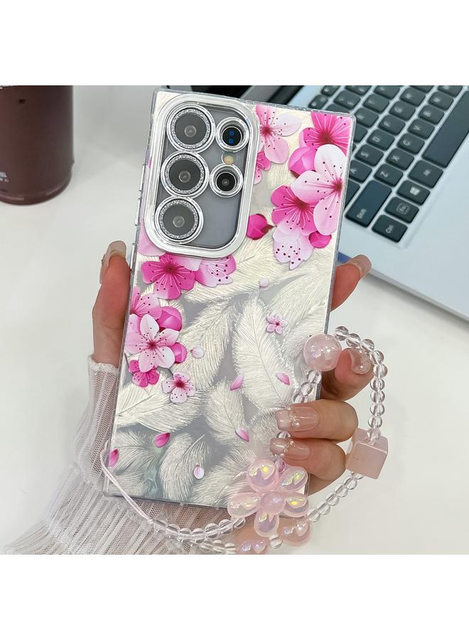 S-TOP Case For Samsung Galaxy S23 Ultra 5G Electroplating Flowers Plants Texture Wristband TPU Phone Case - Image 1