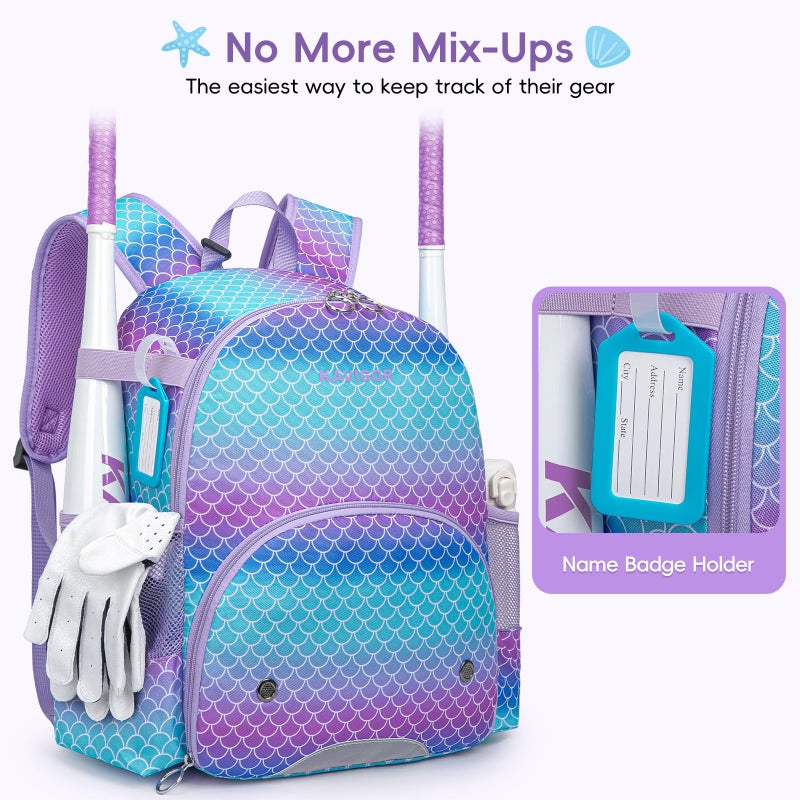 KAVIGOR Youth Tball Baseball Backpack, Lightweight Softball Bag with Shoes Compartment & Name Tag, Reinforced Zippers & Seams - Image 2