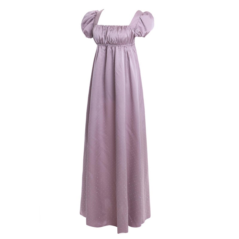 Vibsion Regency Dresses for Women Puff Sleeve Empire Waist Victorian Dress Luxurious Rhinestone Satin Party Gown M - Image 2