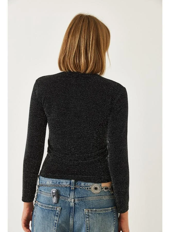 Ginger Mock Neck Shimmer Detail Top