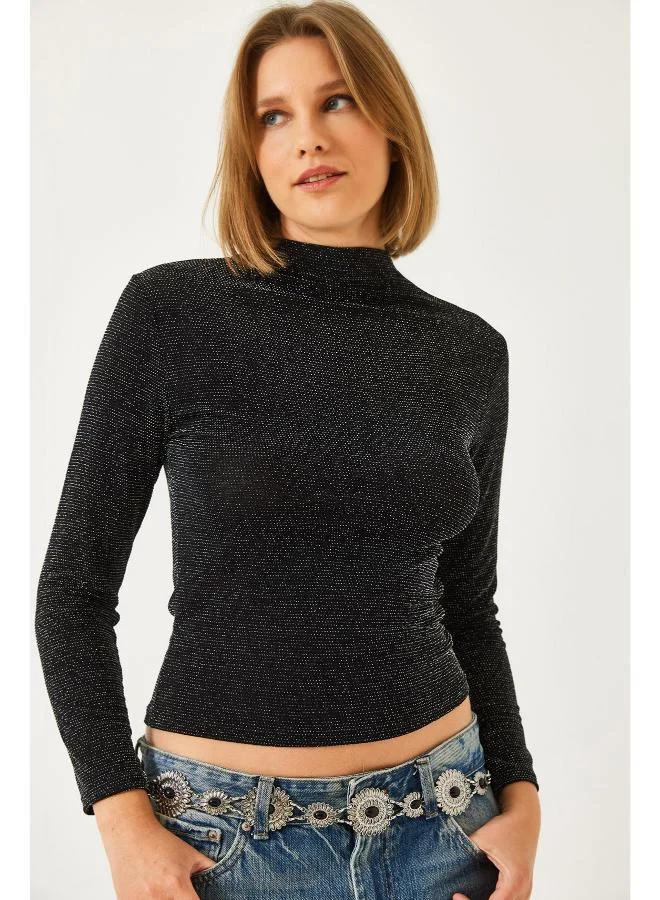 Ginger Mock Neck Shimmer Detail Top