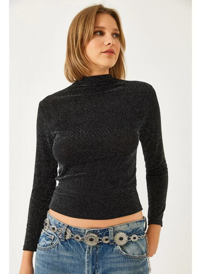 Ginger Mock Neck Shimmer Detail Top