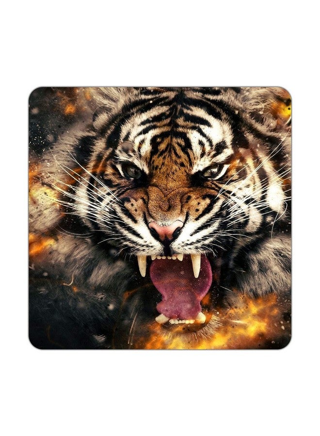 ASHVAH Tiger Print/Typography Tea/Coffee Mug/Designer Handmade Wooden Coaster Set for Home Kitchen, Office Desk - Set of 4 - Square: 10cm - Image 4