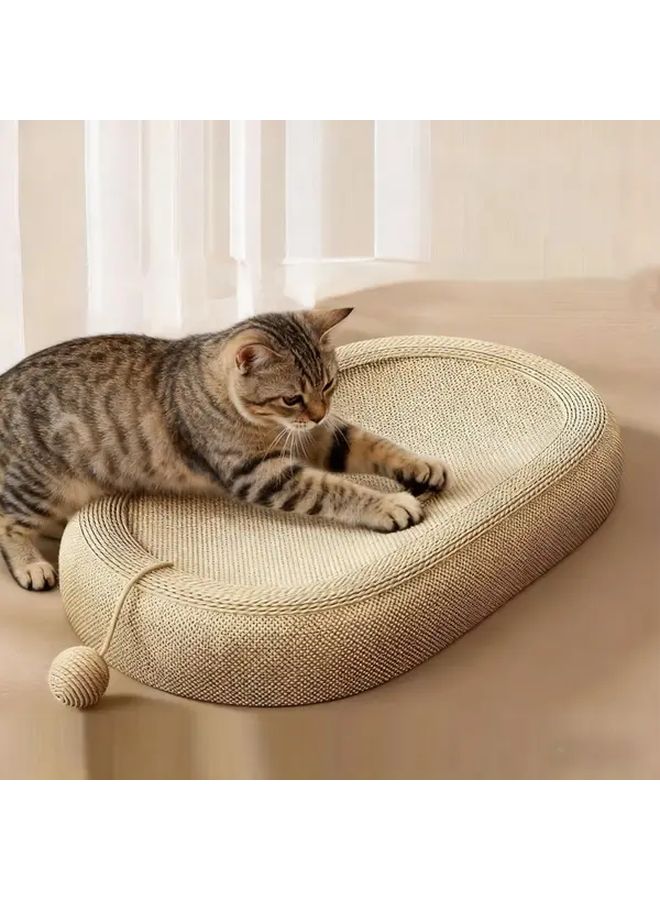 Large Cat Scratching Post Bed Set Natural Sisal Fiber Durable Non Shedding Oval Design with Hanging Toy Ball Model FHYTJ76 4 - Image 2