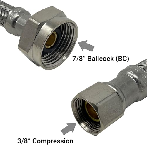 Miiflex Complete Toilet Set Valve 1/2 in. NOM Inlet x 3/8 in. OD Compression Outlet Angle Shut Off + Escutcheon Plate + 12" Long Stainless Steel Braided Brass Nut Water Supply Line - Image 3