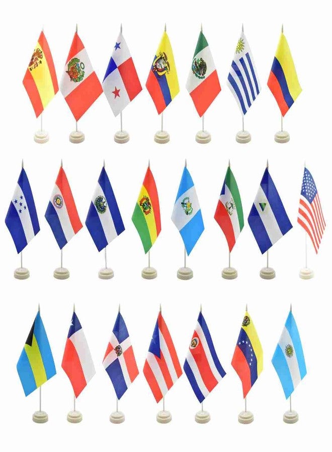 Ckexin22 Spanish Speaking Countries Desk Office Table Flags Set Small Mini Latin American Stick Flags for Classroom Heritage Hispanic Month Decorations,5x8 Inch - Image 1