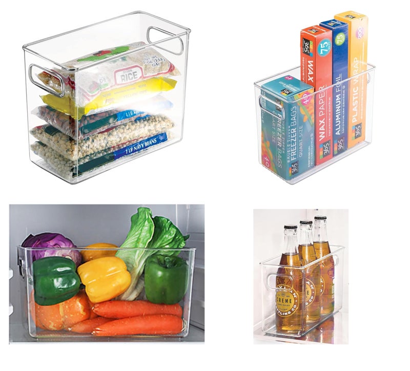 MosQuick® Tall Plastic Kitchen Food Storage Bin with Handles vegetable organiser for fridge Pantry Cabinet Refrigerator Containers and Baskets for Food Drinks Snacks storage box for kitchen Clear - Image 1