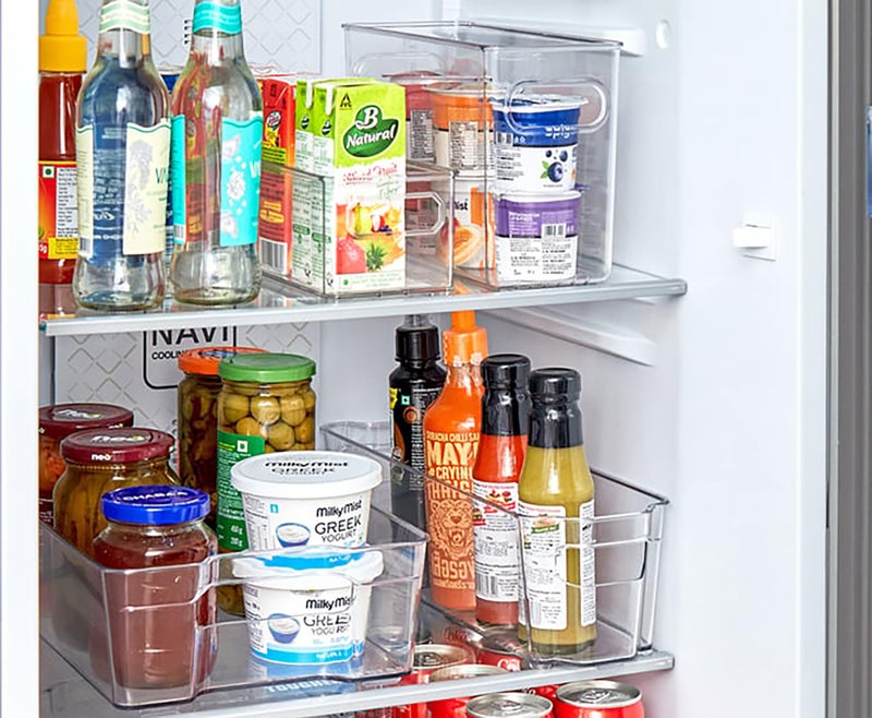 MosQuick® Tall Plastic Kitchen Food Storage Bin with Handles vegetable organiser for fridge Pantry Cabinet Refrigerator Containers and Baskets for Food Drinks Snacks storage box for kitchen Clear - Image 5