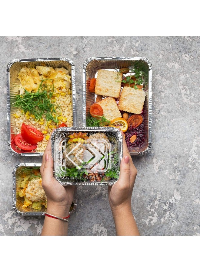 Stock Your Home Stock Your Home 1 Lb Small Aluminum Pans with Lids (50 Pack) Foil Pans + Clear Plastic Lids, Disposable Cookware, Takeout Trays with Lids - To Go Disposable Food Containers for Restaurants & Catering - Image 4