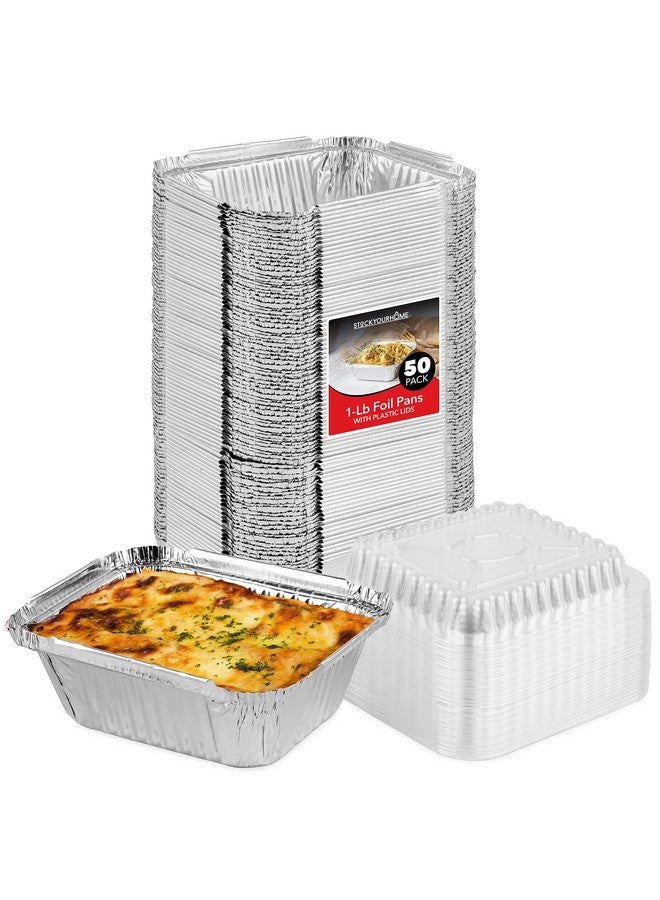 Stock Your Home Stock Your Home 1 Lb Small Aluminum Pans with Lids (50 Pack) Foil Pans + Clear Plastic Lids, Disposable Cookware, Takeout Trays with Lids - To Go Disposable Food Containers for Restaurants & Catering - Image 1