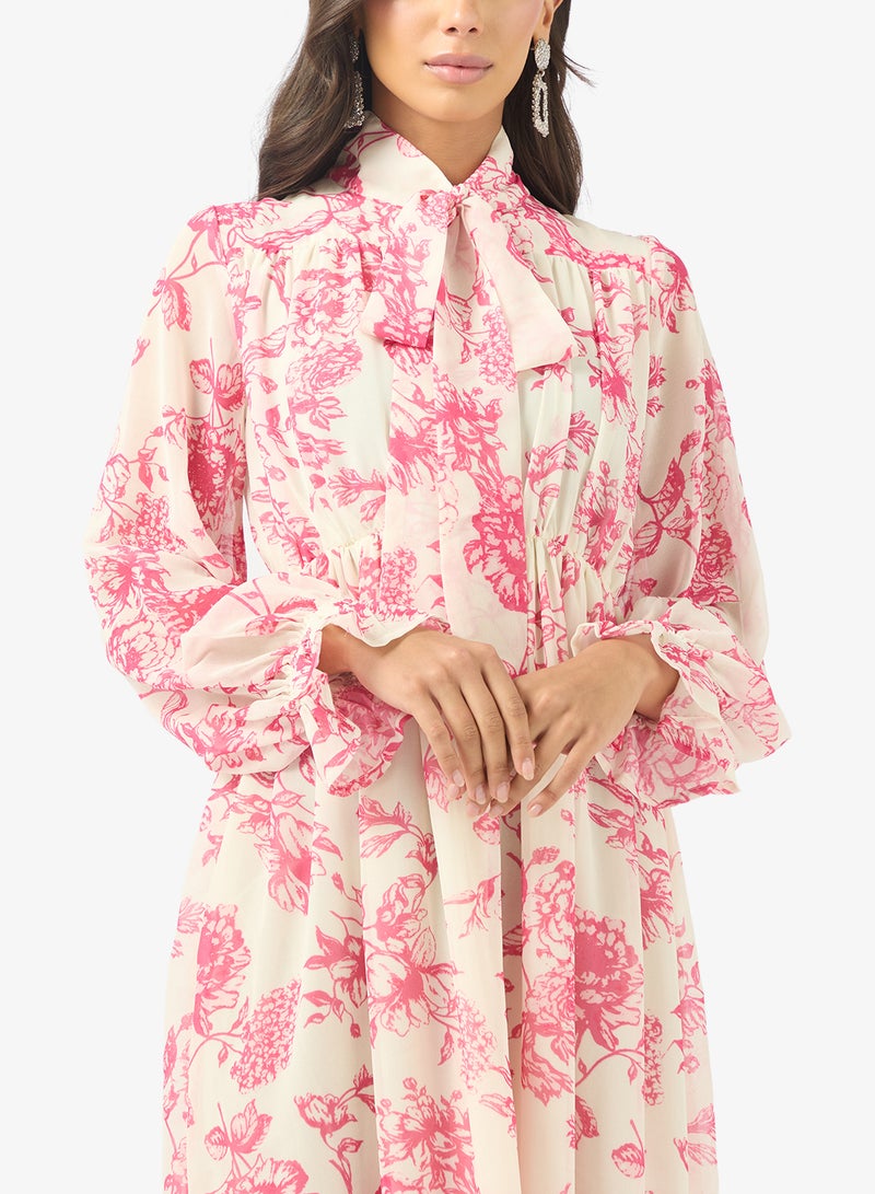 BCBG Printed Tie  Neck midi dress - Image 3