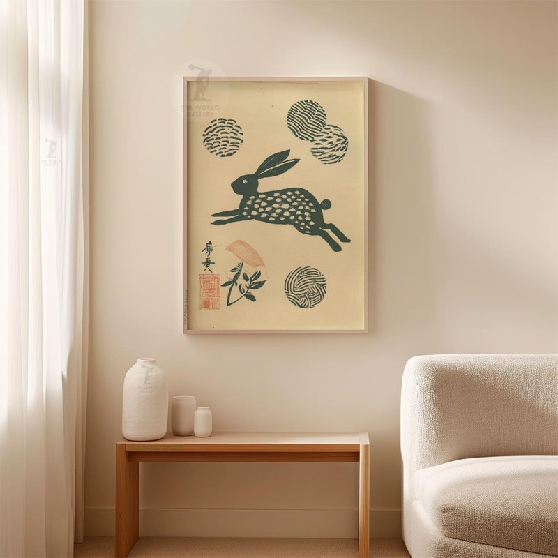 TNESSENTIAL Running Hare Poster | Japanese Style Animal Illustration | Minimal Nature Wall Art Print - Image 3